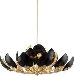 Lotus 21 Light Chandelier - Gold Leaf Finish - Black Shade | Amazon (US)