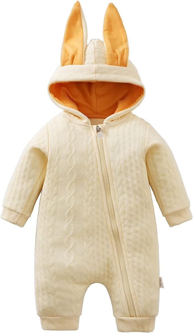 RELABTABY Newborn Baby Boy Girl Romper Cotton Cute Bunny Long Sleeves Zipper Hoodie Infant Bodysu... | Amazon (US)