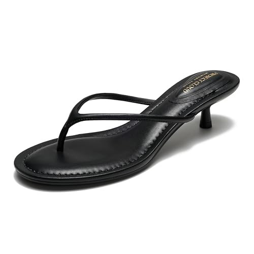 Project Cloud 100% Genuine Leather Kitten Heels for Women Footwear - Memory Foam Fashion Thong Heels for Women - Lightweight Summer Sandals for Womens 2026 (Mango, BLKLEA,9M) | Amazon (US)