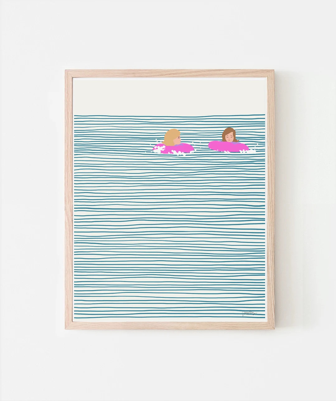 Girls in Pink Floaties Art Print. Summer Outdoors Wall Decor. - Etsy | Etsy (US)