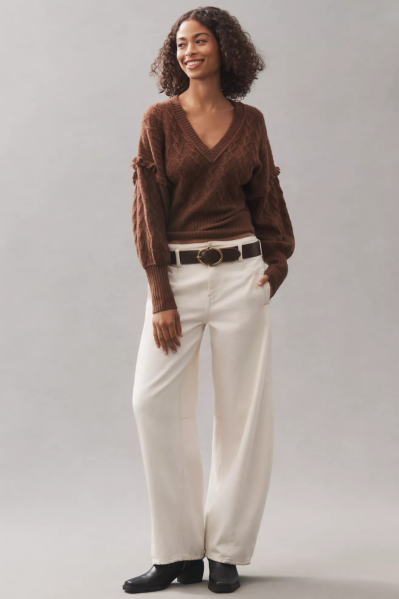 Pilcro V-Neck Drop Shoulder Cable Sweater | Anthropologie (US)