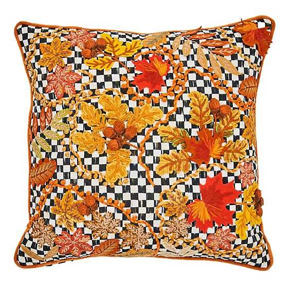 Falling Leaves Courtly Check Throw Pillow | MacKenzie-Childs