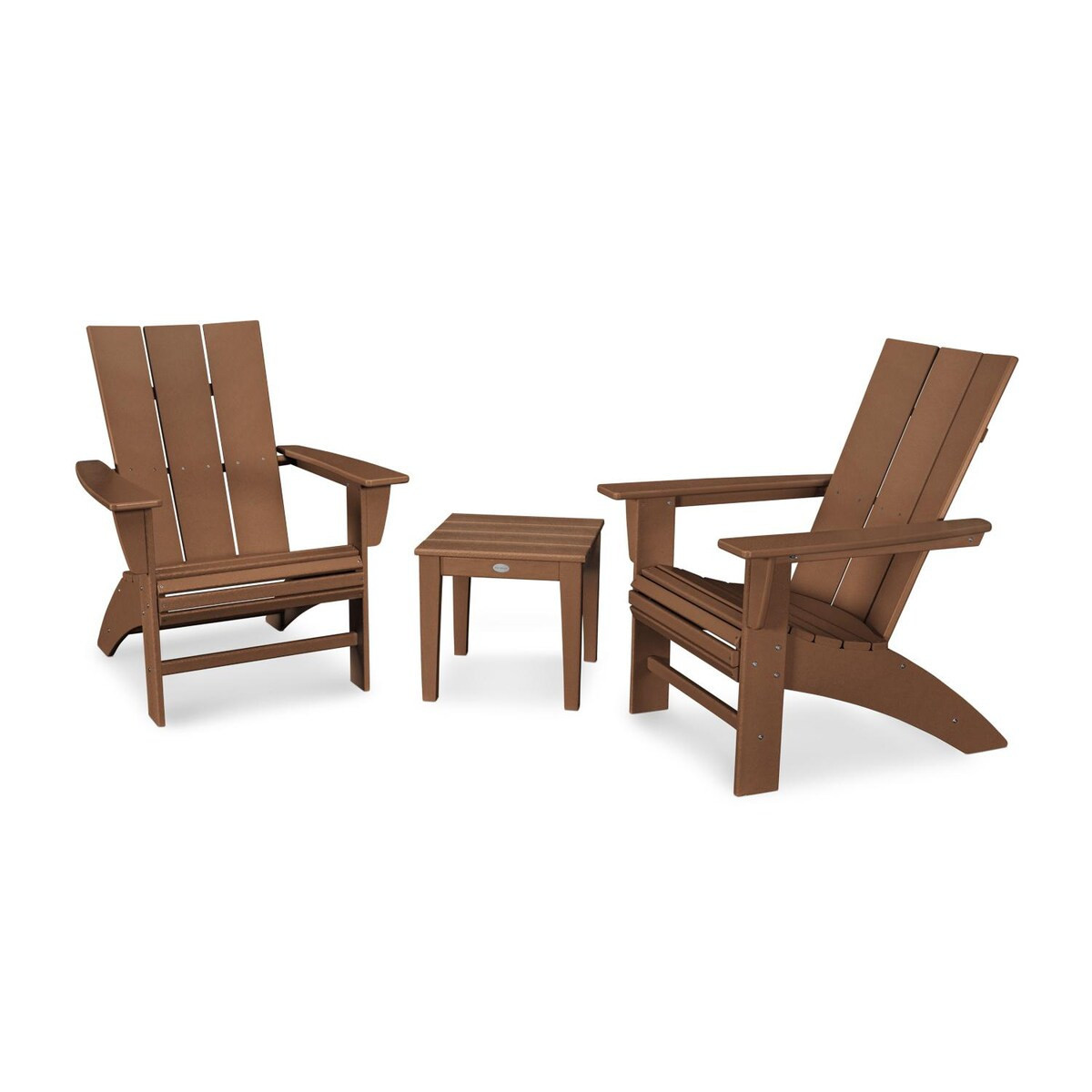 POLYWOOD Modern Adirondack 3 Pc Recycled Plastic Seating Set w/ Curveback Chairs in Teak by - PWS420-1-TE | BBQ Guys