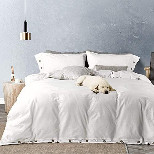 JELLYMONI Full Size Pure White 100% Washed Cotton Duvet Cover Set, 3 Pieces Luxury Soft Bedding S... | Amazon (US)