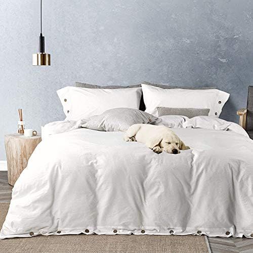 JELLYMONI Full Size Pure White 100% Washed Cotton Duvet Cover Set, 3 Pieces Luxury Soft Bedding S... | Amazon (US)