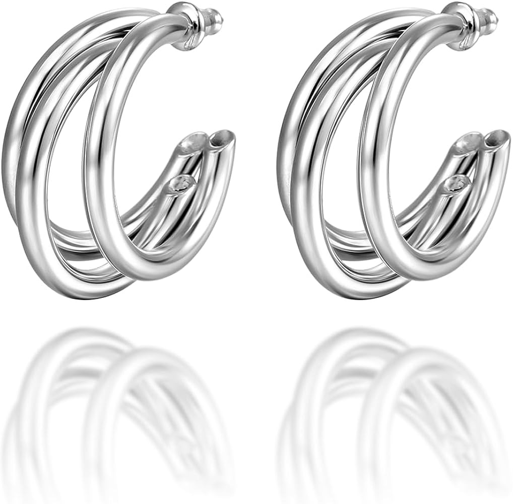 Sonateomber Chunky Open C Triple Hoop Statement Stud Earrings for Women - Fashion Trendy Cute Lar... | Amazon (US)
