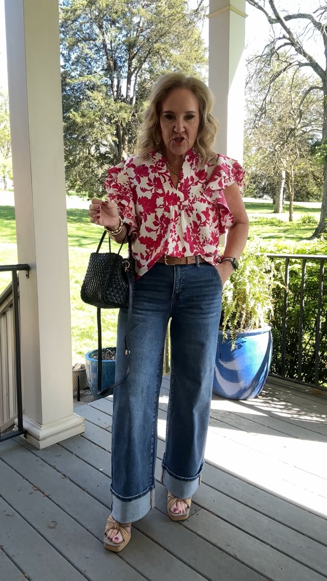 AVARA 15% off code NANETTE15
Jeans size 29
Blouse size medium 

Trouser jeans wide leg cuffed Jean  pink floral blouse 

#LTKOver40 #LTKFindsUnder100 #LTKWatchNow