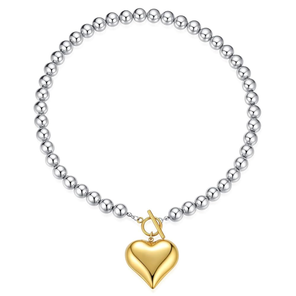 NUZON Sunburst Heart | 2-Tone Interlocking | CZ Evil Eye | Single Pearl | Love Heart Pendant Neck... | Amazon (US)