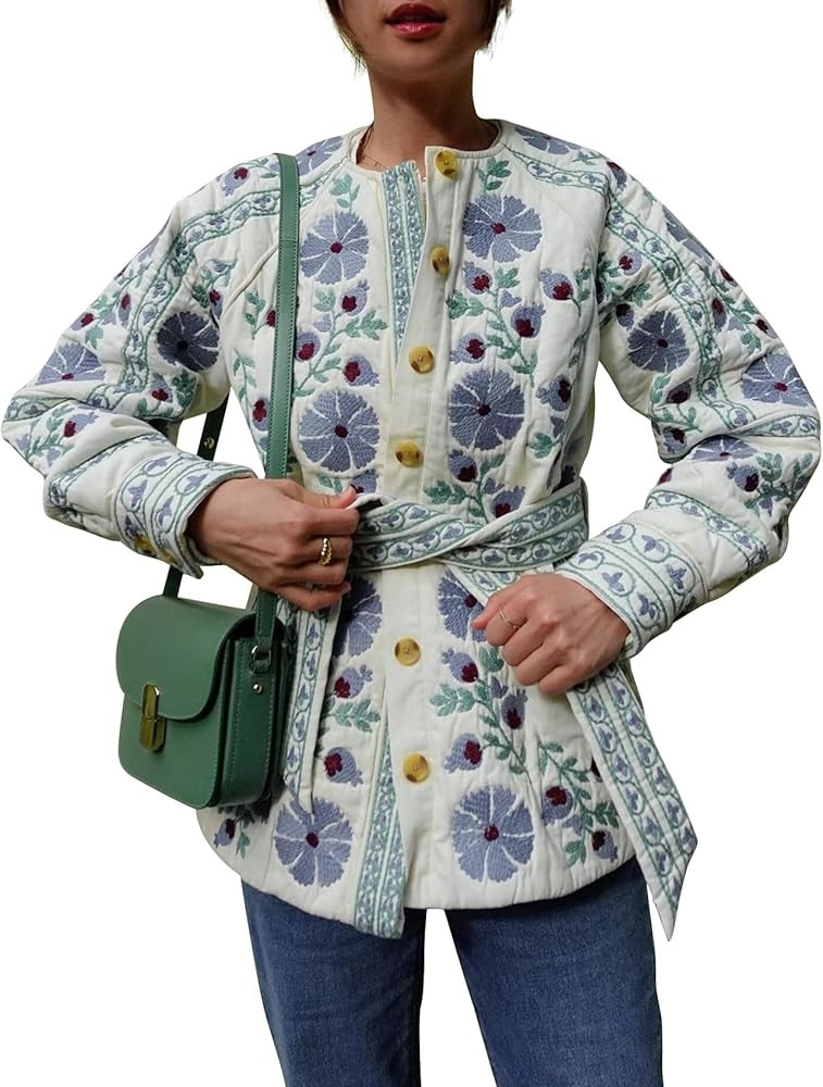 COZYPOIN Women Floral Printed Quilted Jacket Colorblock Lightweight Padded Jacket Puffer Coat Out... | Amazon (US)