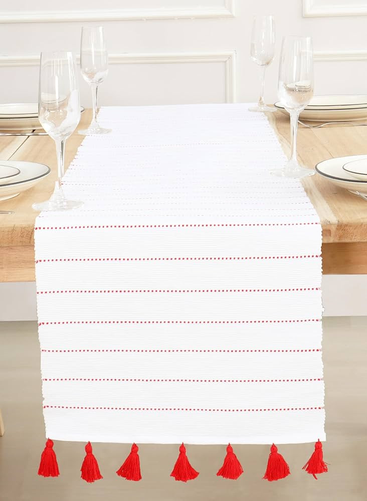 PurpleEssences Stripe Ribbed Woven Table Runner Christmas Farmhouse Dining Room (Dobby Stripe - R... | Amazon (US)