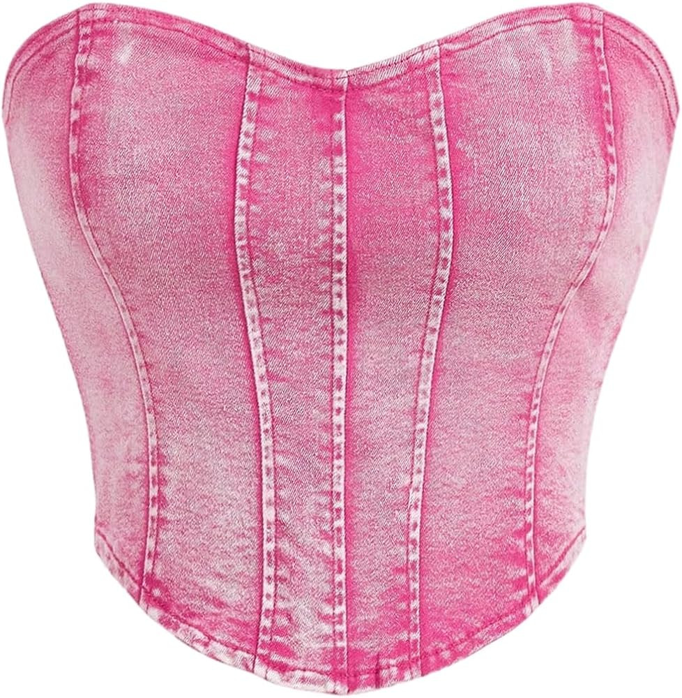 Floerns Women Summer Rave Western Going Out Party Strapless Jean Top Concert Music Festival Denim... | Amazon (US)
