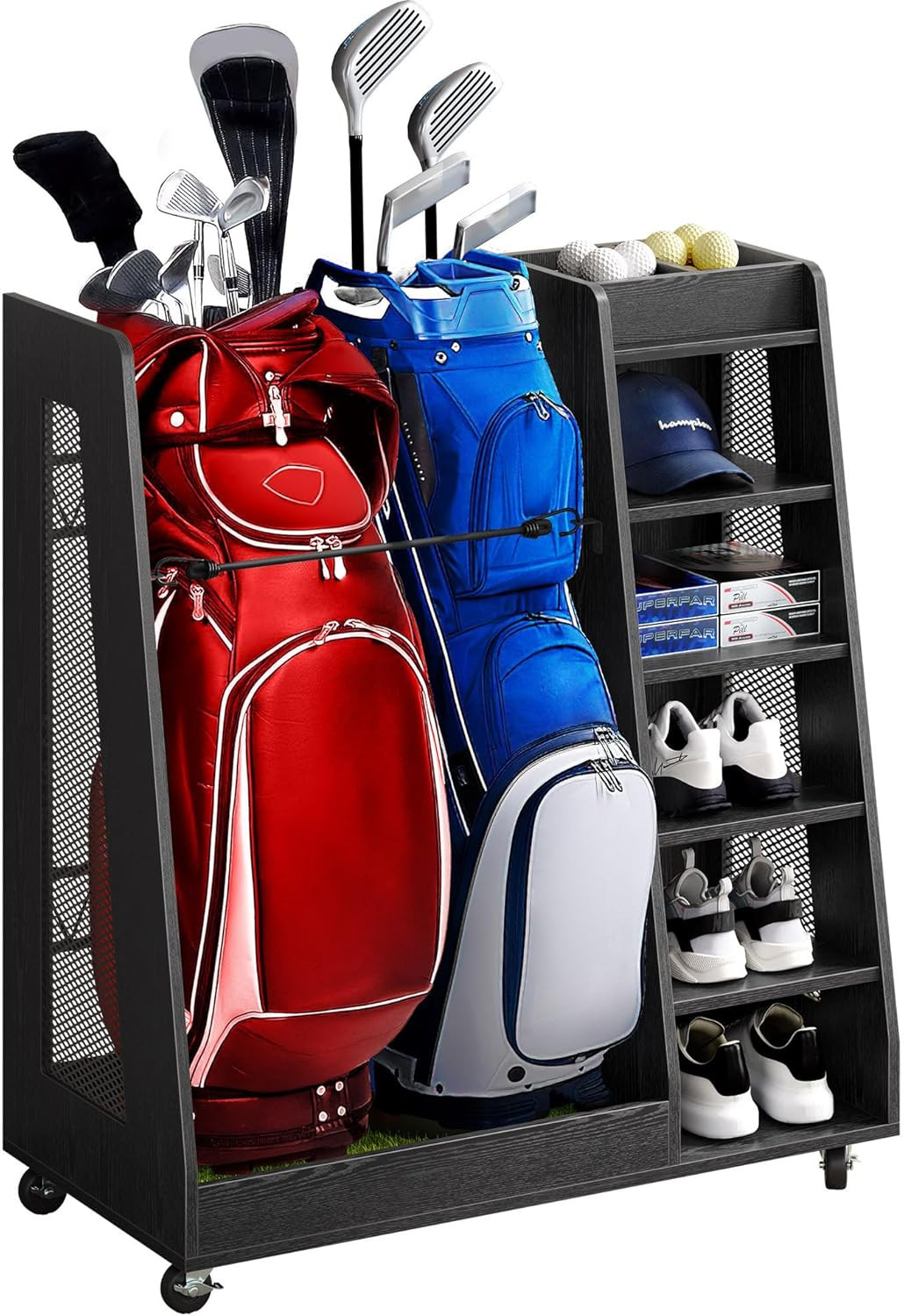 DWVO Golf Bag Organizer for Garage, Wooden Golf Bag Stand Holder with Wheels, Golf Storage Organi... | Amazon (US)