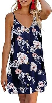 Women’s V Neck Spaghetti Shoulder Strap Sleeveless Mini Dress | Amazon (US)