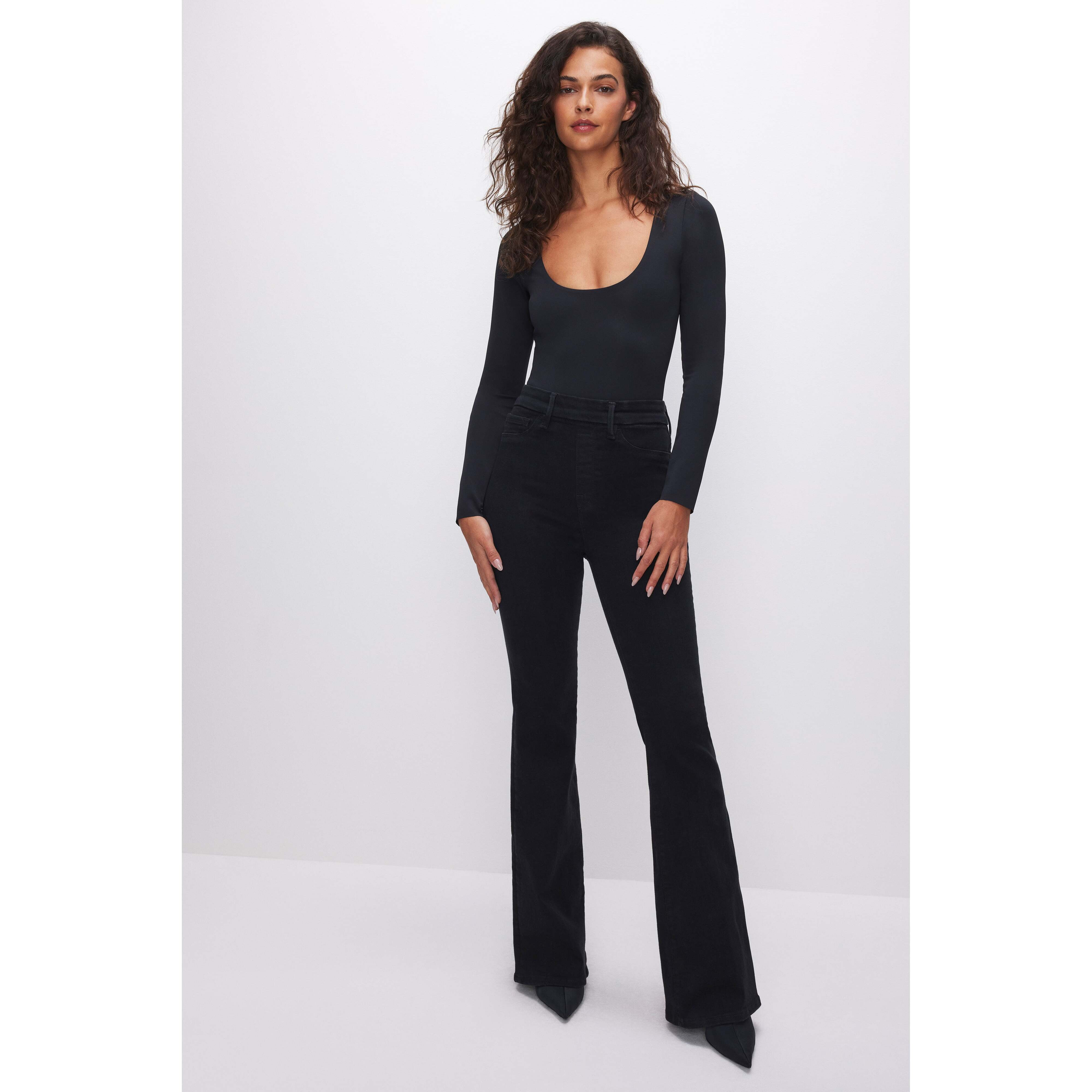 Women's Power Stretch Pull-On Flare Jeans | Black, Size Small | Good American by Khlo� Kardashian | Good American