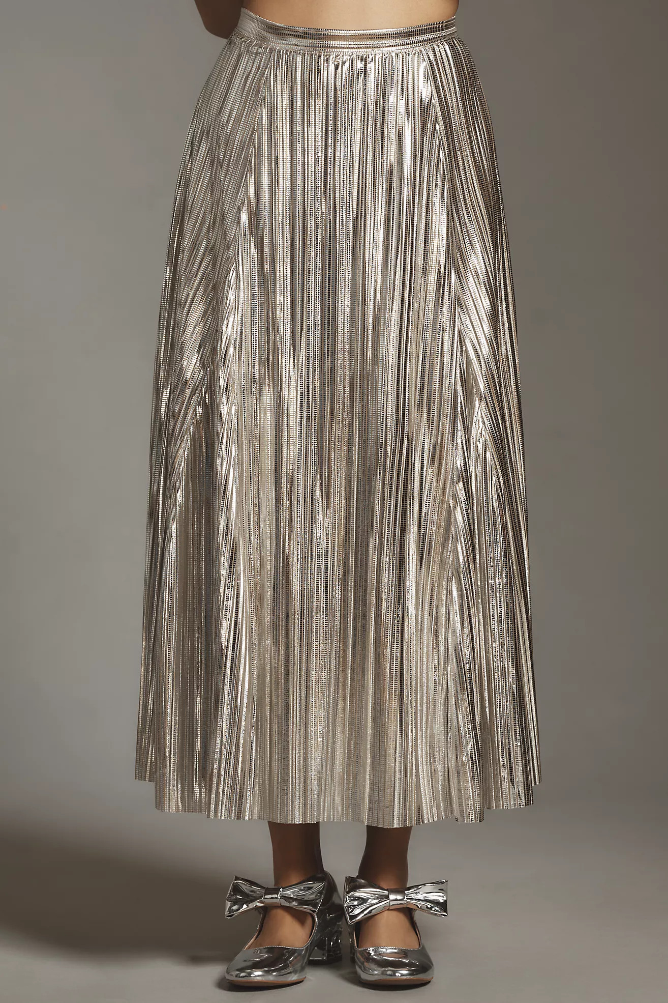By Anthropologie Metallic Pleated Midi Skirt | Anthropologie (US)