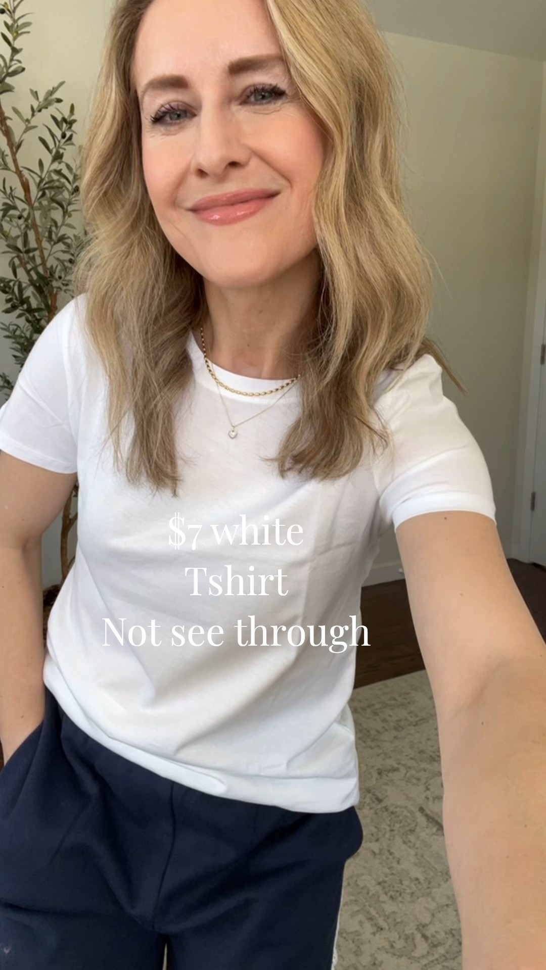 Walmart cotton blend t-shirts comes in several colors as well as stripes and the white isn’t see through (although I am wearing and recommend wearing a nude bra). I’m in a small here. #walmartfashion 

#LTKOver40
