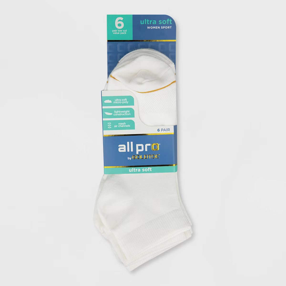 All Pro Women's 6pk Ultra Soft Low Cut Socks - White 4-10: Breathable Mesh, Quick Drying, Smooth ... | Target