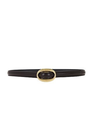 Saint Laurent Oval Buckle Thin Belt in Mountain Rock - Brown. Size 90 (also in 65). | FWRD 