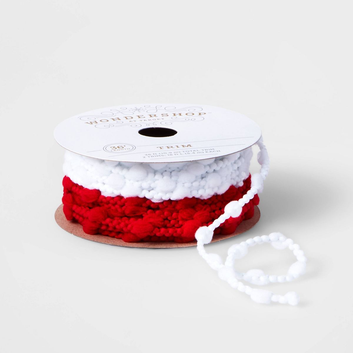 2ct Pom Cord Fabric Ribbon Red/White 36ft - Wondershop™ | Target