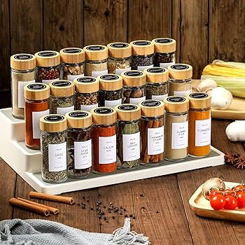 NETANY 24 Pcs Spice Jars with Bamboo Lids - 4 oz Round Glass Spice Jars with Labels, Minimalist F... | Amazon (US)