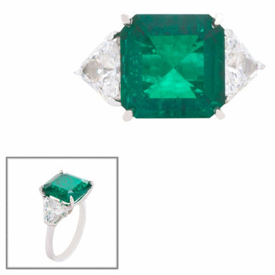Asscher Cut Emerald With Trillion Side Stones | Fantasia by DeSerio