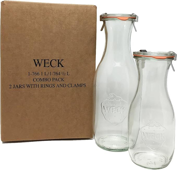 Weck Juice Jar Combo Pack - (1) 766 1-Liter jar (1) 764 1/2-Liter jar with Glass Lids, Rubber Rin... | Amazon (US)