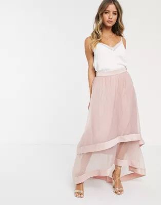 Chi Chi London high low organza maxi skirt in blush | ASOS (Global)