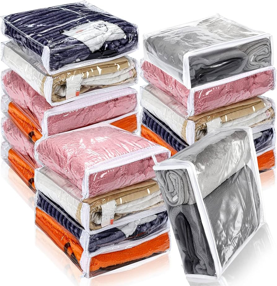 Kingdder 16 Pcs Clear Zippered Storage Bags Plastic Sweater Bags with Zipper 12 x 12 x 4 Inch Vin... | Amazon (US)