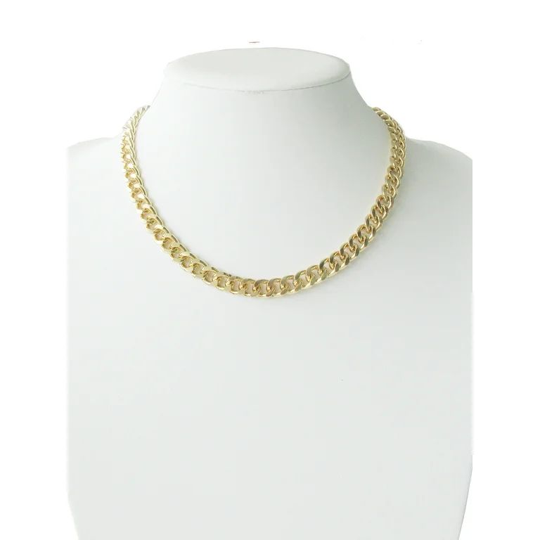 Time and Tru Women's Gold Tone Chunky Curb Chain Necklace 17" with Extender - Walmart.com | Walmart (US)