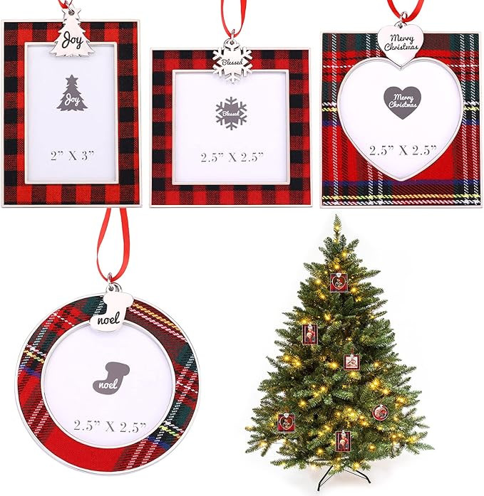 Fovths 4 Pieces Christmas Picture Frame Ornaments Xmas Gifts Pendant ​Photo Frame Insert with C... | Amazon (US)