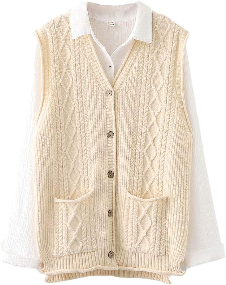 FTCayanz Women's Sweater Vest Button Down Cable Knit Cardigan Outwear | Amazon (US)