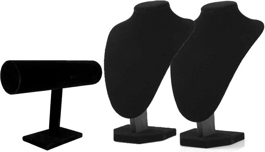 Comelyjewel 3pcs/pack Necklace Holder & Jewelry Organizer - Black Velvet 1 Row Bracelet Holder & ... | Amazon (US)