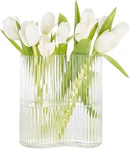 MOLIMAO Glass Vase for Centerpieces,Modern Large Vase for Flowers,Footprint Shape Striped Bottle ... | Amazon (US)
