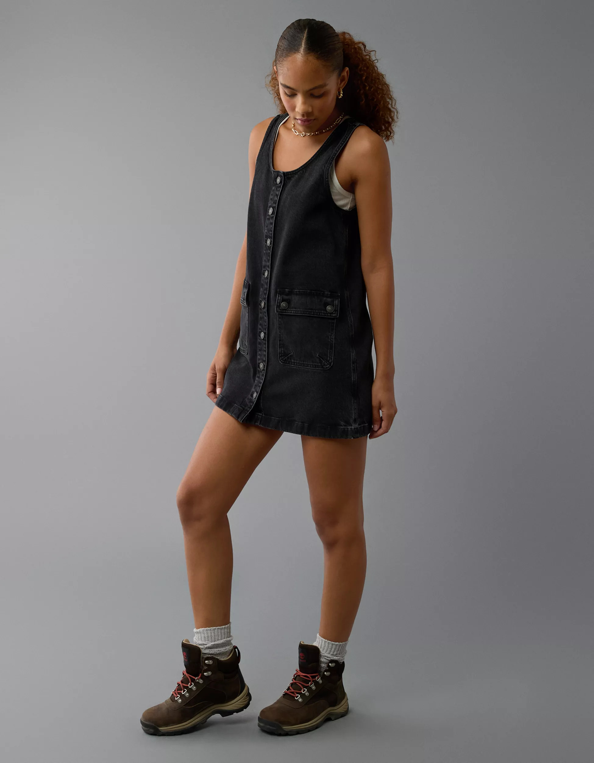 AE Denim Cargo Pinafore Dress | American Eagle Outfitters (US & CA)