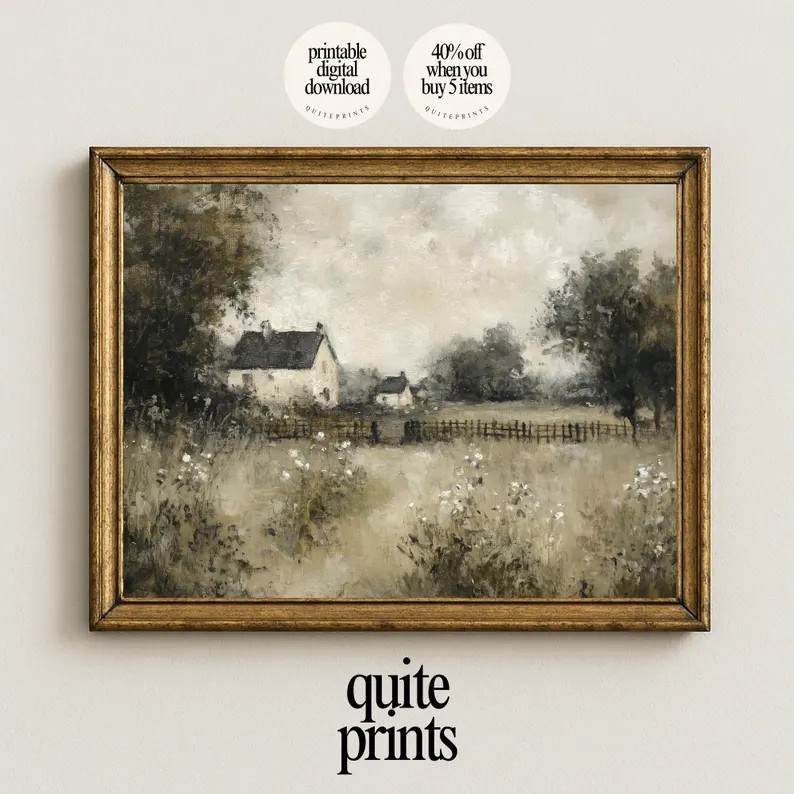 Rustic Cottage Landscape Wall Art – Vintage Spring Farmhouse (printable Digital Download) - Ets... | Etsy (US)