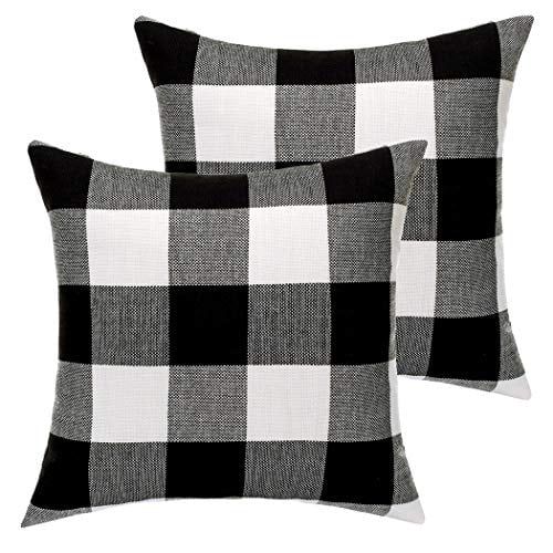 MKLFBT Pack of 2 Farmhouse Decor Christmas Pillow Covers 18 x 18 Black White Buffalo Checked Plai... | Walmart (US)