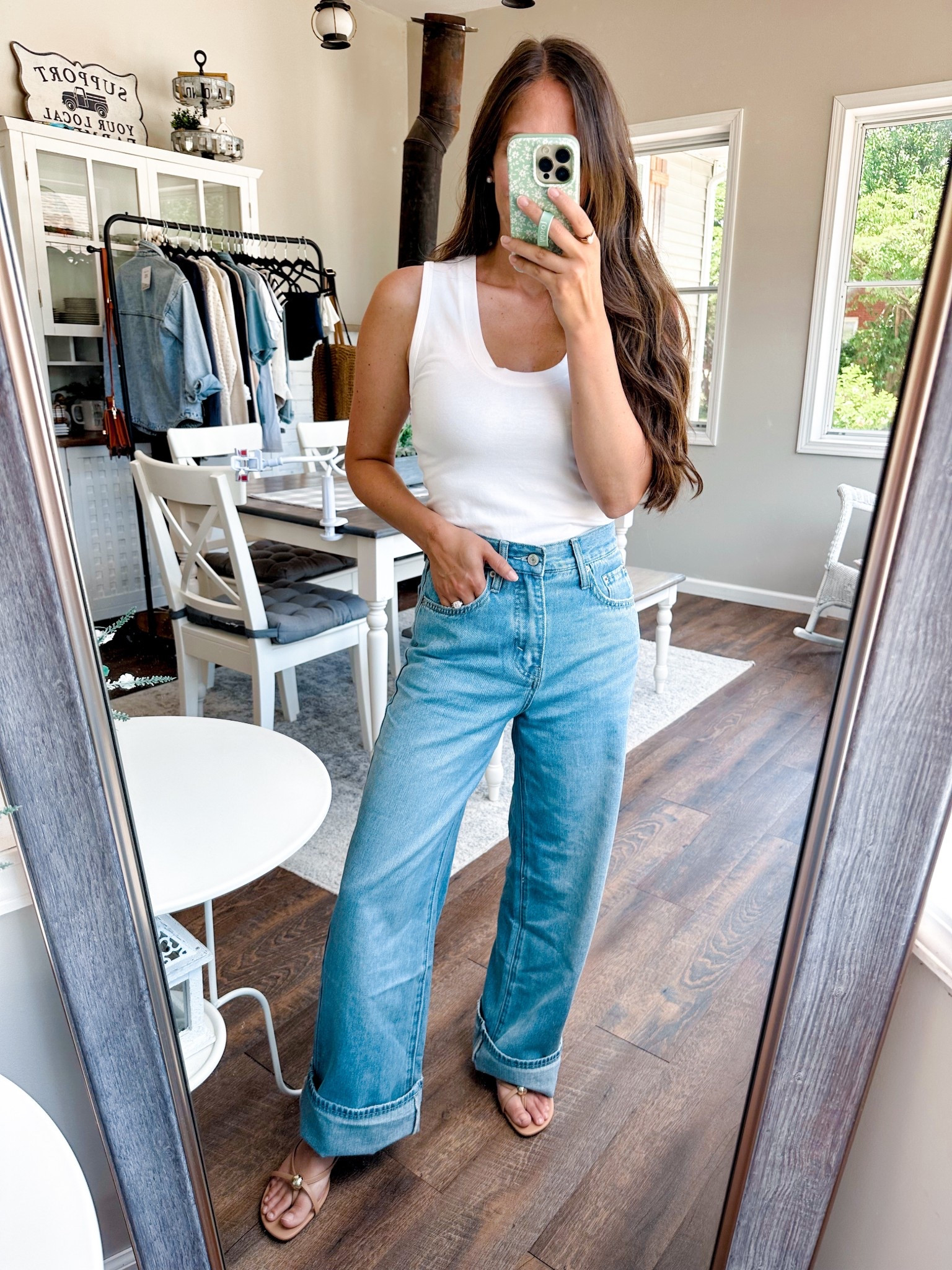 The best Amazon denim jeans! Soft, stretchy, and adjustable snaps on side to prevent gapping in the back! Wearing true size 25 
Tank linked similar! 
Shoes tts 

#LTKFindsUnder100 #LTKStyleTip #LTKFindsUnder50