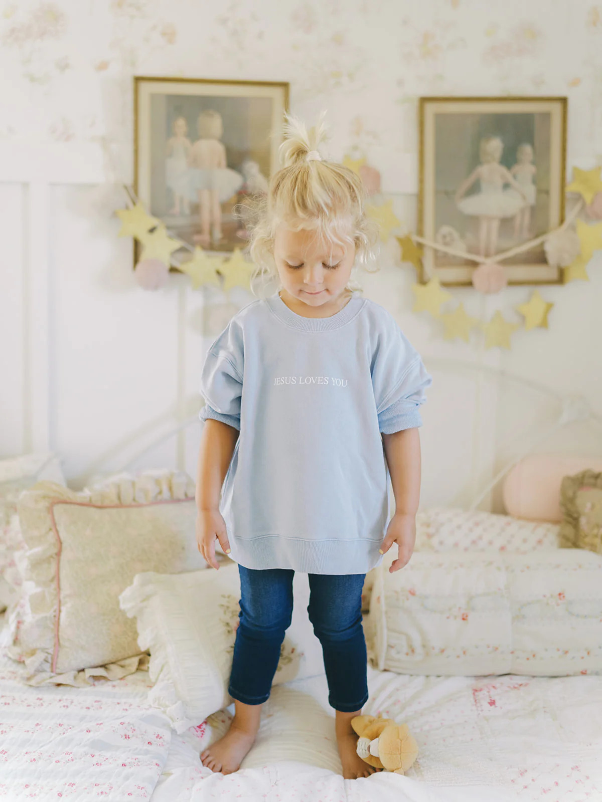 Jesus Loves You Crewneck in Vintage Blue | Little Texan Design