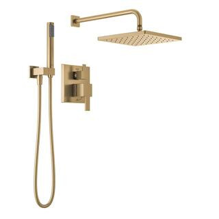 Modern Gold 1-Spray Raincan Wall Mount Fixed and Handheld Shower Head 1.75 GPM in Champagne Bronz... | The Home Depot
