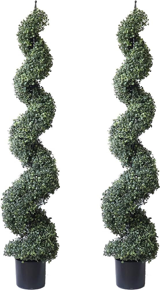 48'' Spring Artificial Spiral Boxwood Topiary Tree in Plastic Pot Indoor & Outdoor Use (2 Pack) | Amazon (US)