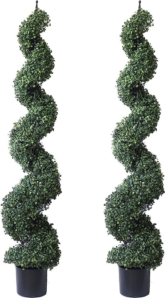 48'' Spring Artificial Spiral Boxwood Topiary Tree in Plastic Pot Indoor & Outdoor Use (2 Pack) | Amazon (US)