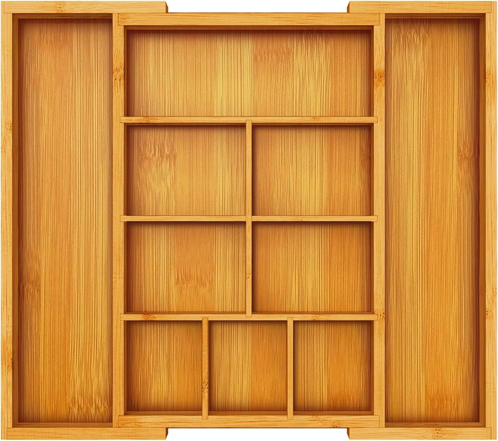 Pipishell Bamboo Expandable Drawer Organizer, Adjustable Silverware Organizer with Removable Divi... | Amazon (US)