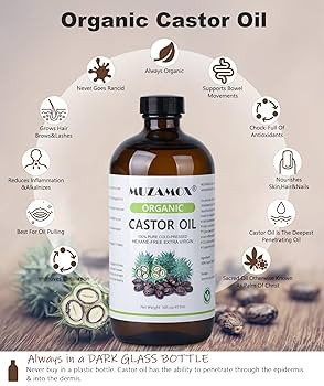 Castor Oil Organic Cold Pressed Unrefined Glass Bottle, 100% Pure and Hexane Free, Ideal for Cast... | Amazon (US)