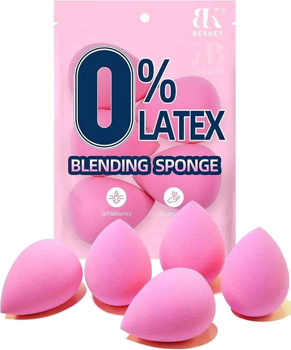 BEAKEY Makeup Sponge Set for Blending, Pink Soft Beauty Sponges | Amazon (US)