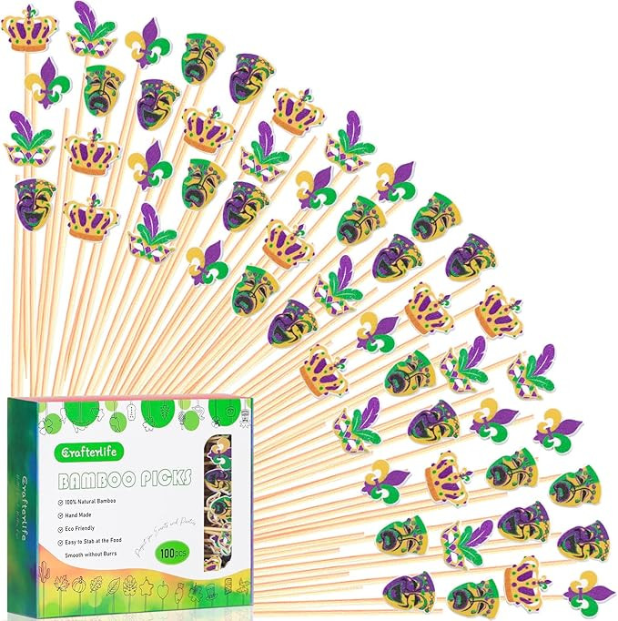 Mardi Gras Cocktail Picks Carnival Masquerade Decorative Long Toothpicks Fruit Sticks Skewers Top... | Amazon (US)