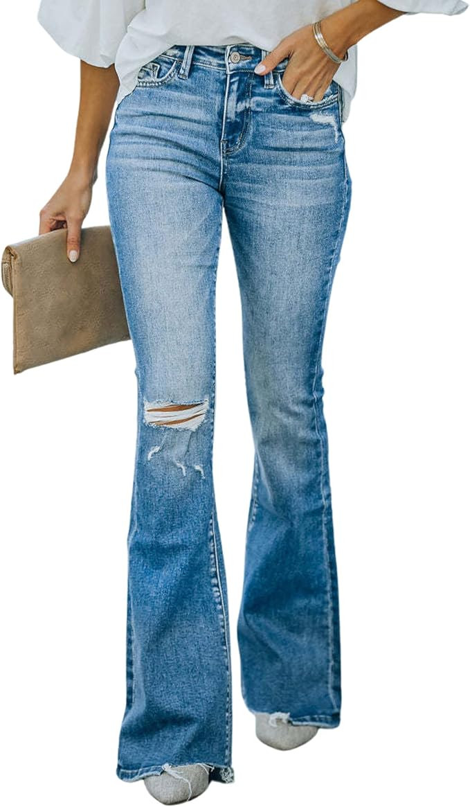 CZFSWT Bell Bottom Jeans for Women, High Waisted Flare Jeans for Women Ripped Stretchy Bell Botto... | Amazon (US)