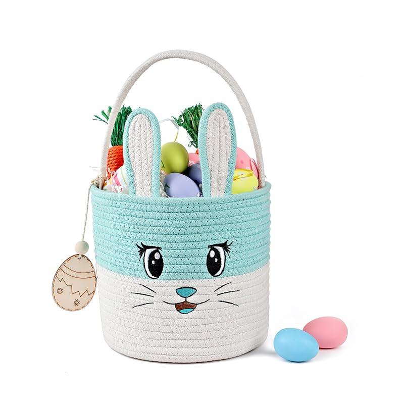 Easter Basket Cute Bunny Baskets Personalized Rabbit Bucket with Folding Handle for Egg Hunting, ... | Amazon (US)