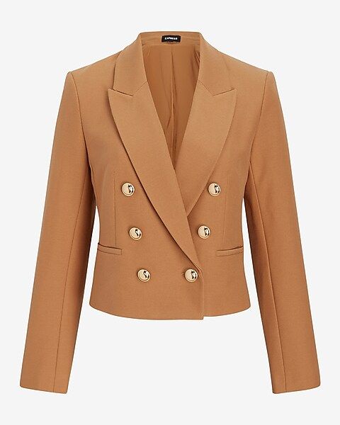 Peak Lapel Double Breasted Novelty Button Cropped Blazer | Express