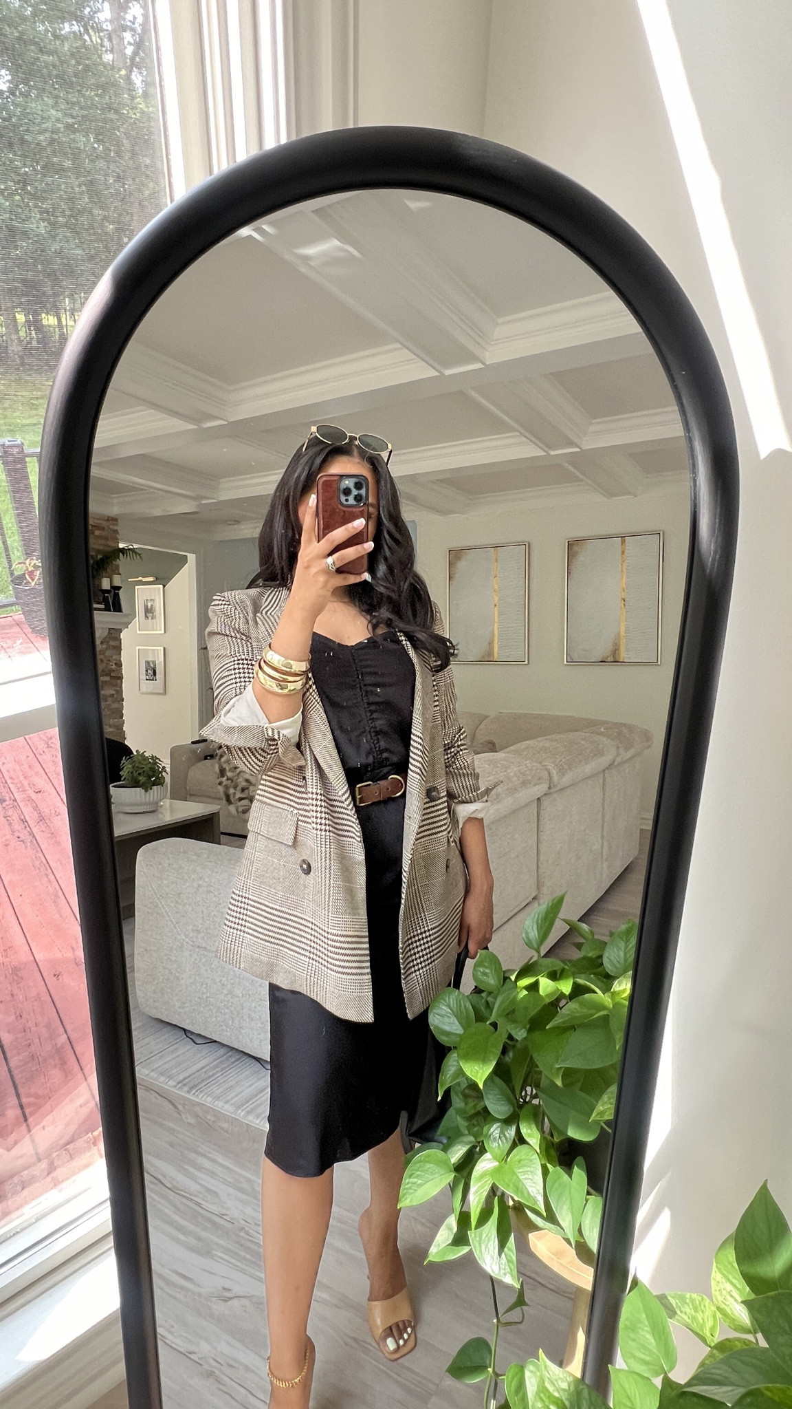 Todays OOTD - a simple silk dress, plaid brown blazer and brown belt. Loving these retro sunglasses too! Perfect for church and a perfect workwear outfit as well  

#LTKstyletip #LTKfindsunder50 #LTKworkwear