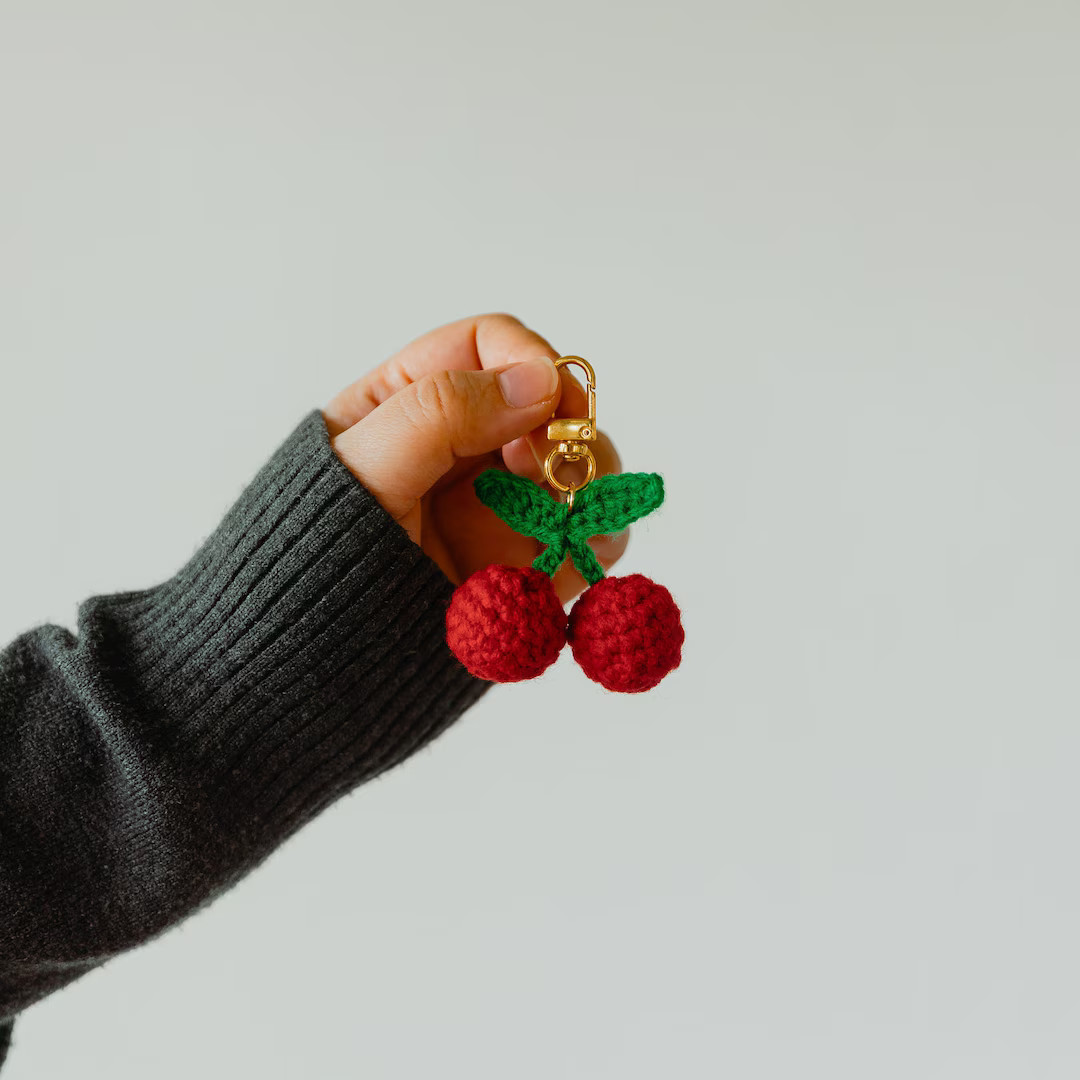 Crochet Cherry Keychain Key Charm Purse Charm Plush Fruit Keychain Trendy Keychain Cute Keychain ... | Etsy (US)